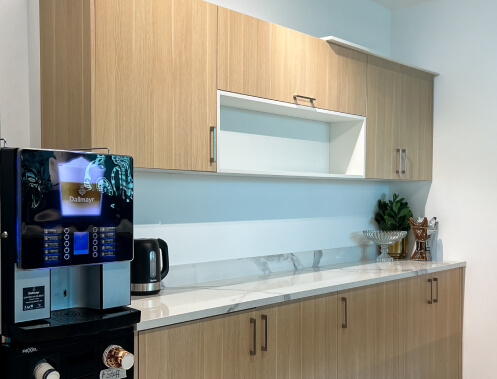 Modern Wood Tone Office Pantry